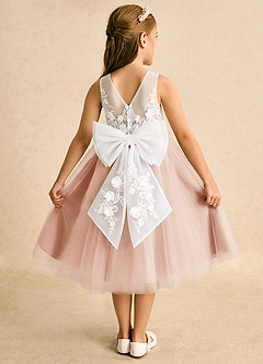 Azazie Lina Jurken voor bloemenmeisjes Baljurk Jurk van Kant Ivoor Engelse Roos image1