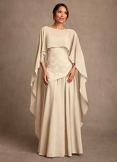 Azazie Flossie Mother of the Bride Dresses Champagne A-Line Pleated Chiffon Dress image1
