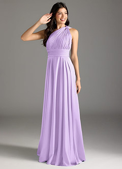 Azazie Charlize Bridesmaid Dresses Lilac A-Line One Shoulder Stretch Satin Dress image1