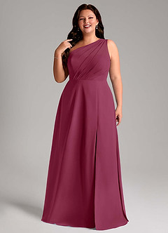 Azazie Phaedra Bridesmaid Dresses Mulberry A-Line One Shoulder Chiffon Dress image11