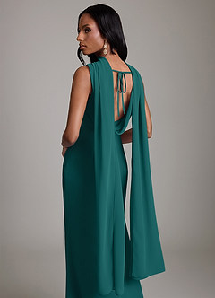 Azazie Linelle Bridesmaid Dresses Peacock Mermaid Pleated Chiffon Dress image9