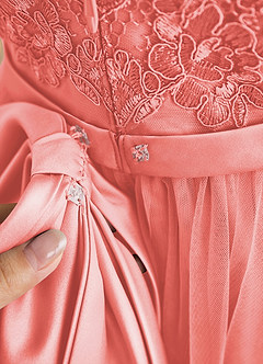Azazie Cinna Flower Girl Dresses Coral A-Line Lace Tulle Dress image6