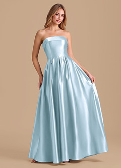 Azazie Lucienne Suknie dla druhen Linia A Pofałdowany Metaliczny satynowy Do ziemi Sukienka image3