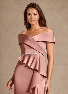Azazie Dareia Mère de la mariée Robes Robe Sirène en Satin extensible Épaule décolletée Rosette image9