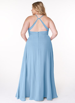 Azazie Davis Abiti da Damigella Abito A-Line in Chiffon con Scollo a V Azzurro Polvere image8