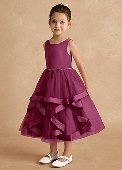 Azazie Posy Flower Girl Dresses Mulberry A-Line Beaded Tulle Dress image3
