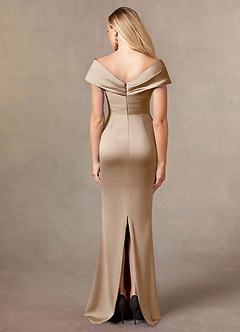 Azazie Ludlow Mother of the Bride Dresses Taupe Mermaid Pleated Stretch Satin Dress image4