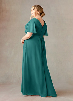 Azazie Morning Glory Kleider für die Brautmutter A-Linie V-Hals Gerüscht Chiffon Kleid Pfau image8