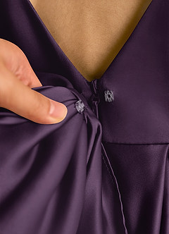 Azazie Cailee Flower Girl Dresses Plum Ball-Gown Pleated Matte Satin Dress image5