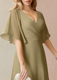 Azazie Cierra Bridesmaid Dresses Moss Green A-Line V-Neck Chiffon Dress image7