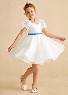 Azazie Debbie vestidos de niña de las flores Vestido de Marfil Azul Pastel de Organza de Princesa con Escote de Corazón image3