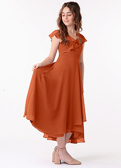 Azazie Posie Junior A-Linie Gestreift Chiffon Kleid Gebranntes Orange image3
