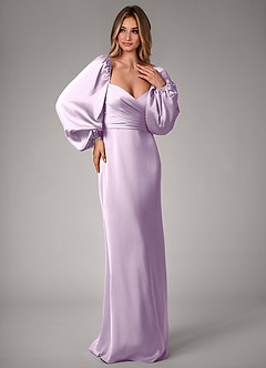 Azazie Sonata Bridesmaid Dresses Frosted Lilac Sheath Long Sleeve Stretch Satin Convertible Dress image4