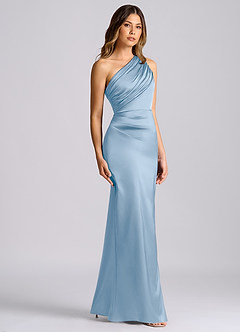 Azazie Akilah Bridesmaid Dresses Powder Blue Mermaid One Shoulder Stretch Satin Dress image3