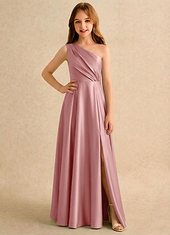 Azazie Puddles Girls Formal Flower Girl Klänningar Klänning A-Line i Stretch Satin One-shoulder image1