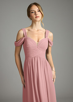Azazie Lianne Bridesmaid Dresses Dusty Rose A-Line Off the Shoulder Chiffon Dress image3