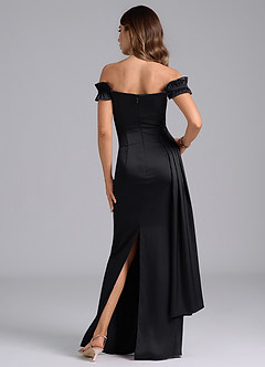 Azazie Kalysia Vestidos de damas de honor Vestido de Negro de Satén Elástico de Corte Sirena Convertible con Vestidos sin tirantes image2