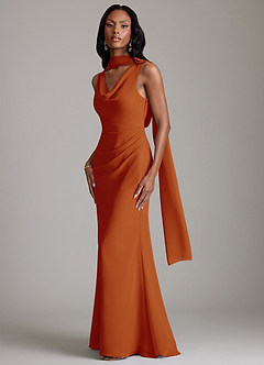 Azazie Linelle Bridesmaid Dresses Paprika Mermaid Pleated Chiffon Dress image4