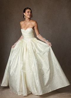 Azazie Celestia Wedding Dresses Antique White Ball-Gown Strapless Floral Jacquard Dress image4