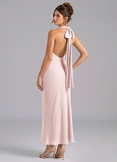 Azazie Velli Bridesmaid Dresses Blushing Pink Mermaid High Neck Chiffon Dress image6