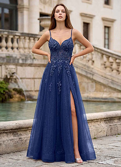 Milliener Bleu Marine Robe de bal en tulle à fleurs image3