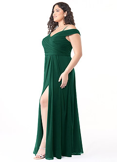 Azazie Audrianna Jurken voor bruidsmeisjes Converteerbaar Jurk van Chiffon met A-Lijn Off-the-shoulder verzameld Smaragd image9