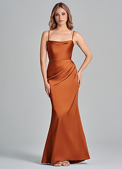 Azazie Olea 신부 들러리 드레스 인어 스트랩리스 스트레치 새틴 바닥 길이 드레스 image6