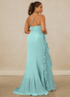 Christian Siriano Bridal for Azazie 1006 Robes de demoiselle d'honneur Robe Sirène en Mousseline de soie Rayé Aqua image15