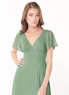 Azazie Kimber Bridesmaid Dresses Matcha A-Line Flounce Sleeve Chiffon Dress image8