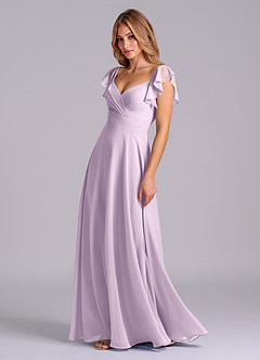 Azazie Leilani Bridesmaid Dresses Frosted Lilac A-Line Pleated Chiffon Dress image4