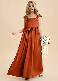 Azazie Hattie Junior Paprika A-Line Pleated Stretch Satin Dress image4