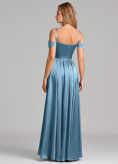 Azazie Raisa Jurken voor bruidsmeisjes Jurk van Stretch Satijn met A-Lijn Off the Shoulder Staal Blauw image6