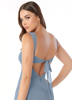 Azazie Audre Bridesmaid Dresses Dusty Blue Mermaid Pleated Chiffon Dress image6