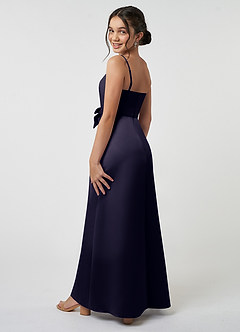 Azazie Anina Junior Robe Trapèze en Satin extensible Arc Bleu Orageux image5
