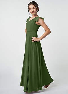 Azazie Claudine Junior Olive A-Line Pleated Chiffon Dress image3