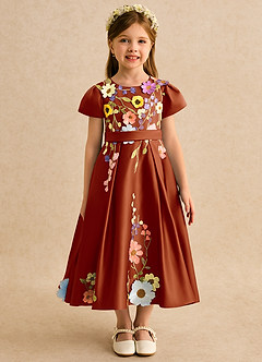 Azazie Haya Jurken voor bloemenmeisjes A-Lijn Jurk van Kant Paprika image6