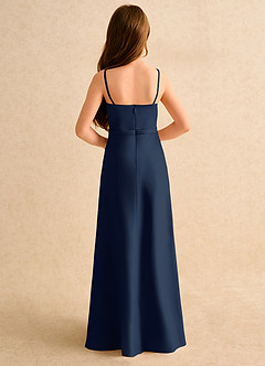 Azazie Fishie Girls Formal Flower Girl Dresses Dark Navy A-Line Matte Satin Dress image7