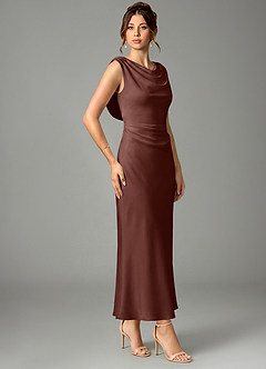Azazie Kieryn Bridesmaid Dresses Espresso Mermaid Pleated Stretch Satin Dress image3