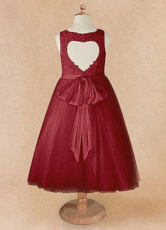 Azazie Calla Flower Girl Dresses Pomegranate Ball-Gown Lace Tulle Dress image8