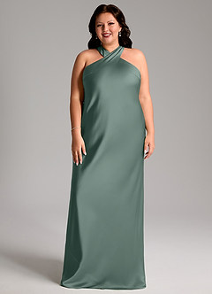 Azazie Doretta Bridesmaid Dresses Sea Moss Mermaid Pleated Stretch Satin Dress image6