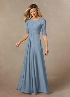 Azazie Raelyn Mother of the Bride Dresses Dusty Blue A-Line Lace Mesh Dress image3
