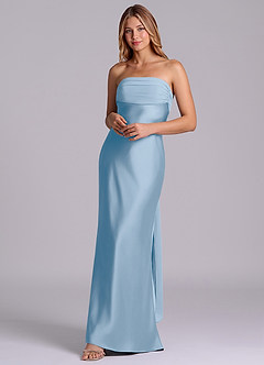 Azazie Ailanie Brudtärnklänningar Klä av Tubklänning i Stretch Satin Axelbandslös Puderblå image3