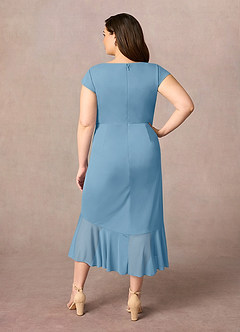 Azazie Renetta Abiti per la Madre della Sposa Abito Tubino in Maglia con Scollo a V a Pieghe Blu Acciaio image10