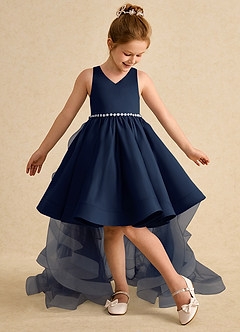 Azazie Julietta Robe Demoiselle D'honneur Fillette Robe Princesse en Tulle Convertible Bleu Marine Foncé image5