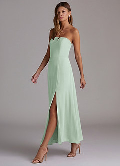 Azazie Wren Abiti da Damigella Abito A-Line in Chiffon Senza Cinturino Agave image3