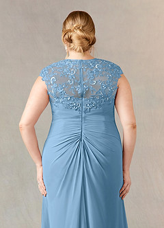 Azazie Birdie vestidos de madre de la novia Vestido de Azul Acero de Gasa de Corte En A con Lentejuelas Reina Ana image11
