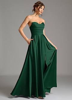 Azazie Ayla Abiti da Damigella Abito A-Line in Raso Elasticizzato Corsetto Verde Scuro image6