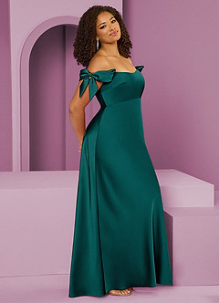 Barbie ♥ Azazie Bridesmaid Dresses Peacock Sheath Off the Shoulder Stretch Satin Convertible Dress image4