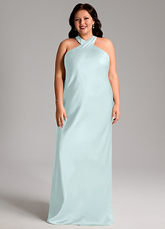 Azazie Doretta Bridesmaid Dresses Sea Glass Mermaid Pleated Stretch Satin Dress image7