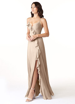 Azazie Tarni Bridesmaid Dresses Taupe A-Line Chiffon Dress image3